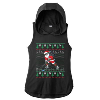 Funny Santa Ice Hockey Player Ugly Sweater Christmas Hockey Gift Ladies PosiCharge Tri-Blend Wicking Draft Hoodie Tank