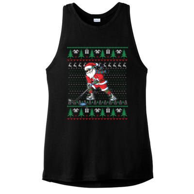 Funny Santa Ice Hockey Player Ugly Sweater Christmas Hockey Gift Ladies PosiCharge Tri-Blend Wicking Tank