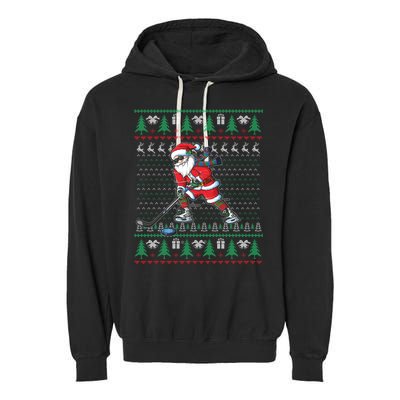 Funny Santa Ice Hockey Player Ugly Sweater Christmas Hockey Gift Garment-Dyed Fleece Hoodie