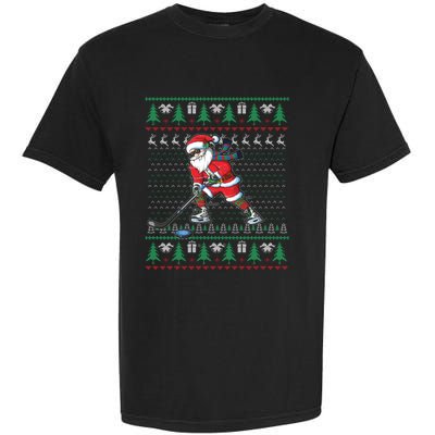 Funny Santa Ice Hockey Player Ugly Sweater Christmas Hockey Gift Garment-Dyed Heavyweight T-Shirt