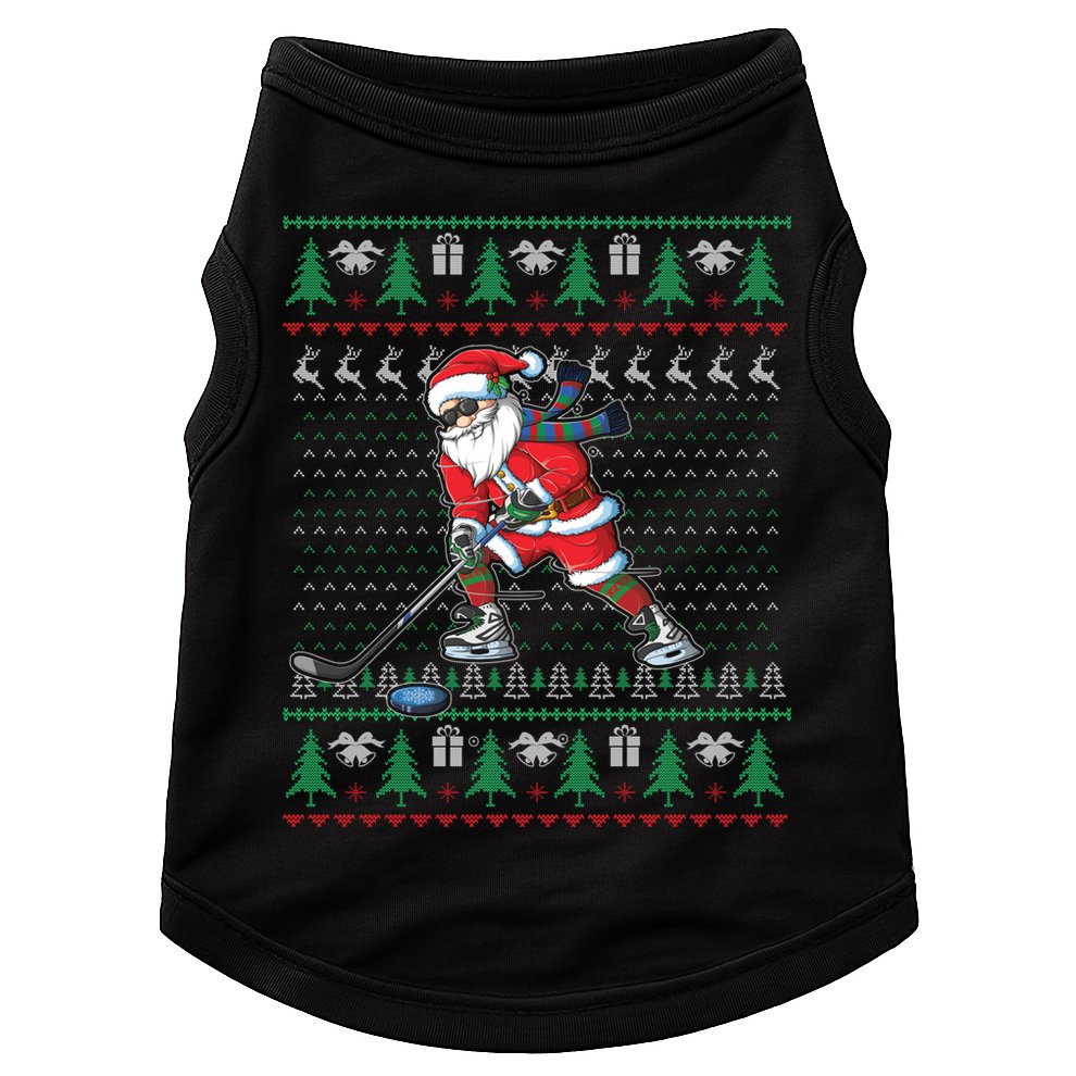 Funny Santa Ice Hockey Player Ugly Sweater Christmas Hockey Gift Doggie Tank