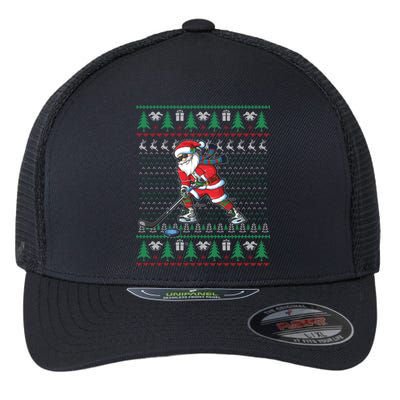 Funny Santa Ice Hockey Player Ugly Sweater Christmas Hockey Gift Flexfit Unipanel Trucker Cap