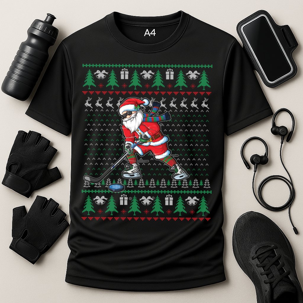 Funny Santa Ice Hockey Player Ugly Sweater Christmas Hockey Gift Performance Shirt