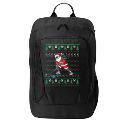 Funny Santa Ice Hockey Player Ugly Sweater Christmas Hockey Gift City Backpack