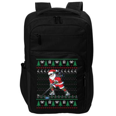 Funny Santa Ice Hockey Player Ugly Sweater Christmas Hockey Gift Impact Tech Backpack