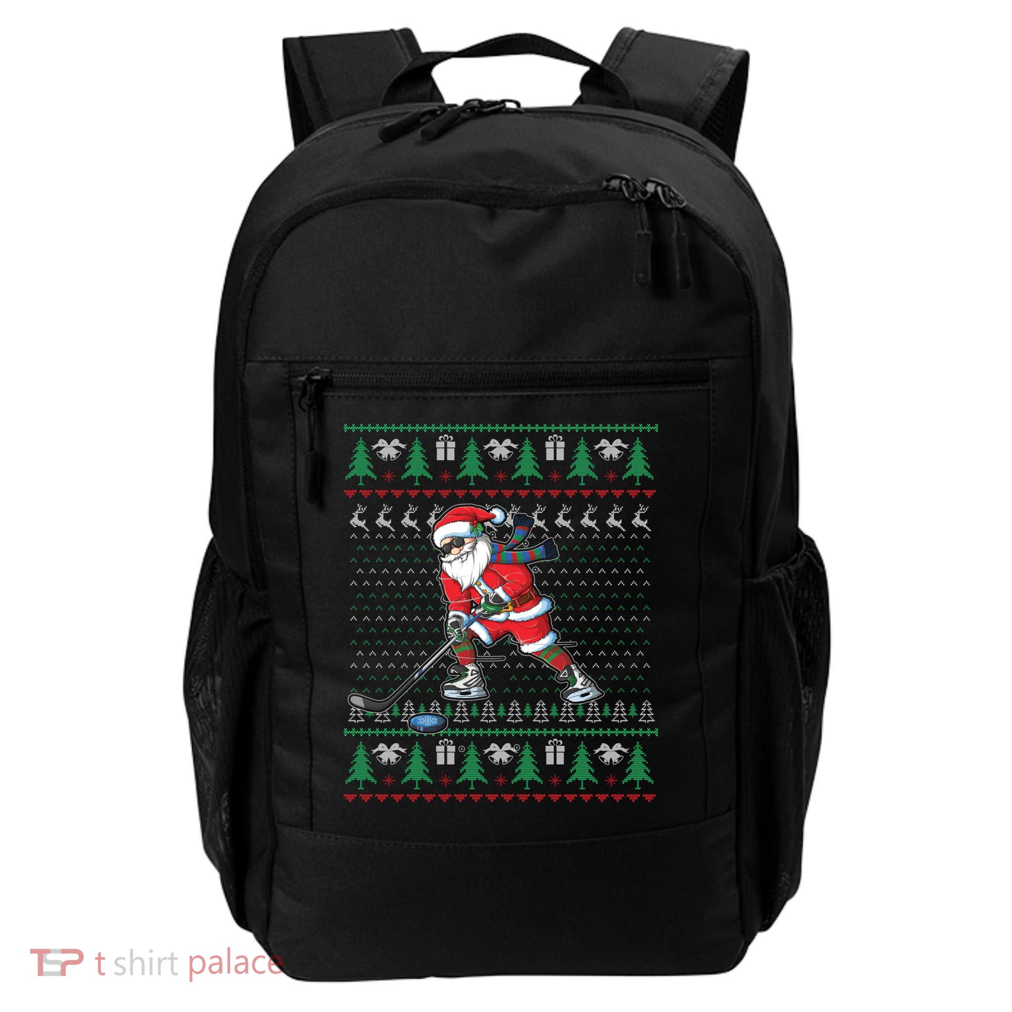 Funny Santa Ice Hockey Player Ugly Sweater Christmas Hockey Gift Backpack