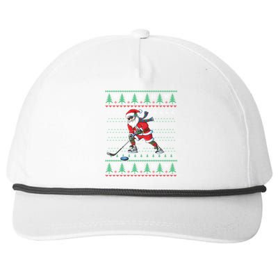 Funny Santa Ice Hockey Player Ugly Sweater Christmas Hockey Gift Snapback Five-Panel Rope Hat