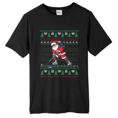 Funny Santa Ice Hockey Player Ugly Sweater Christmas Hockey Gift Tall Fusion ChromaSoft Performance T-Shirt