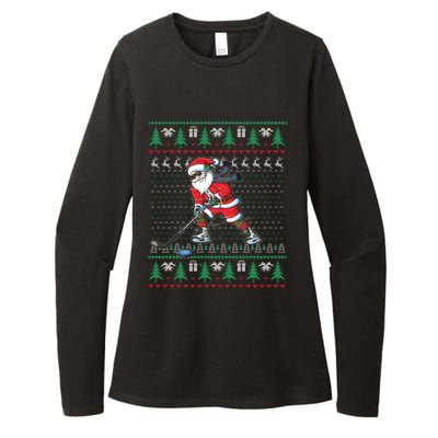 Funny Santa Ice Hockey Player Ugly Sweater Christmas Hockey Gift Womens CVC Long Sleeve Shirt