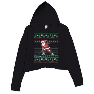 Funny Santa Ice Hockey Player Ugly Sweater Christmas Hockey Gift Crop Fleece Hoodie