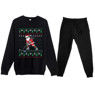 Funny Santa Ice Hockey Player Ugly Sweater Christmas Hockey Gift Premium Crewneck Sweatsuit Set