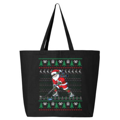 Funny Santa Ice Hockey Player Ugly Sweater Christmas Hockey Gift 25L Jumbo Tote