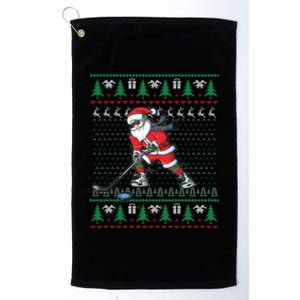 Funny Santa Ice Hockey Player Ugly Sweater Christmas Hockey Gift Platinum Collection Golf Towel