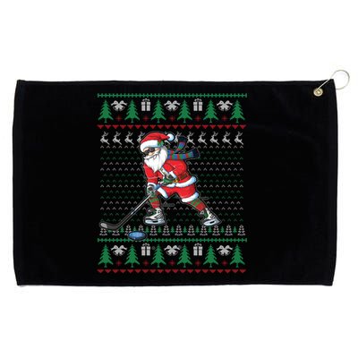 Funny Santa Ice Hockey Player Ugly Sweater Christmas Hockey Gift Grommeted Golf Towel