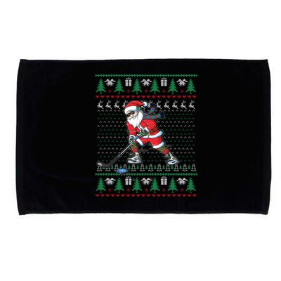 Funny Santa Ice Hockey Player Ugly Sweater Christmas Hockey Gift Microfiber Hand Towel