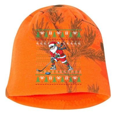 Funny Santa Ice Hockey Player Ugly Sweater Christmas Hockey Gift Kati - Camo Knit Beanie