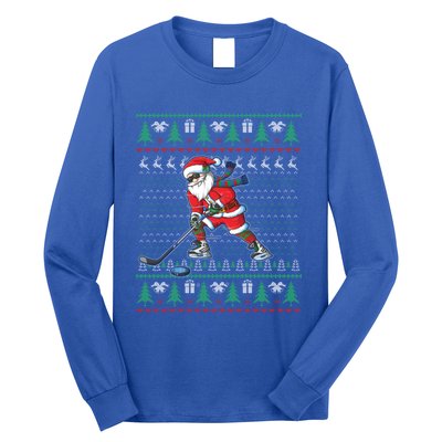 Funny Santa Ice Hockey Player Ugly Sweater Christmas Hockey Gift Long Sleeve Shirt