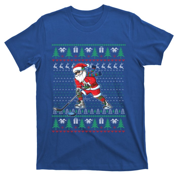 Funny Santa Ice Hockey Player Ugly Sweater Christmas Hockey Gift T-Shirt