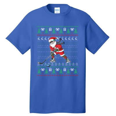 Funny Santa Ice Hockey Player Ugly Sweater Christmas Hockey Gift Tall T-Shirt