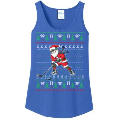 Funny Santa Ice Hockey Player Ugly Sweater Christmas Hockey Gift Ladies Essential Tank