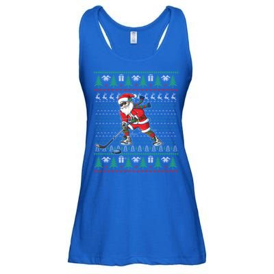 Funny Santa Ice Hockey Player Ugly Sweater Christmas Hockey Gift Ladies Essential Flowy Tank