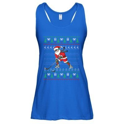 Funny Santa Ice Hockey Player Ugly Sweater Christmas Hockey Gift Ladies Essential Flowy Tank