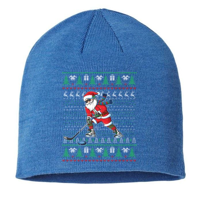 Funny Santa Ice Hockey Player Ugly Sweater Christmas Hockey Gift Sustainable Beanie