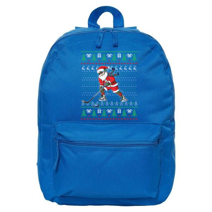 Funny Santa Ice Hockey Player Ugly Sweater Christmas Hockey Gift 16 in Basic Backpack