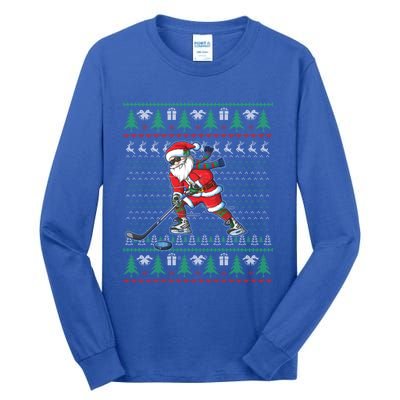 Funny Santa Ice Hockey Player Ugly Sweater Christmas Hockey Gift Tall Long Sleeve T-Shirt