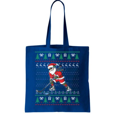 Funny Santa Ice Hockey Player Ugly Sweater Christmas Hockey Gift Tote Bag