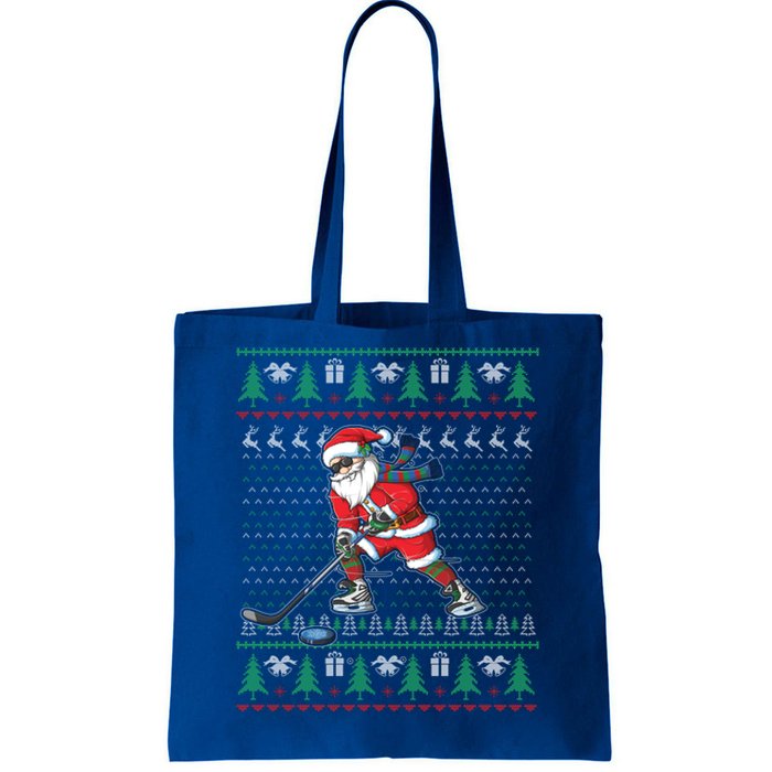 Funny Santa Ice Hockey Player Ugly Sweater Christmas Hockey Gift Tote Bag