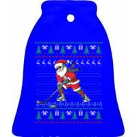 Funny Santa Ice Hockey Player Ugly Sweater Christmas Hockey Gift Ceramic Bell Ornament