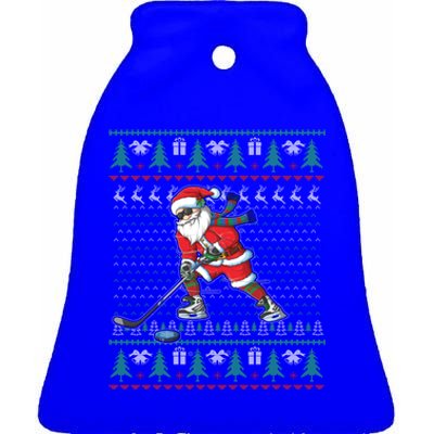 Funny Santa Ice Hockey Player Ugly Sweater Christmas Hockey Gift Ceramic Bell Ornament