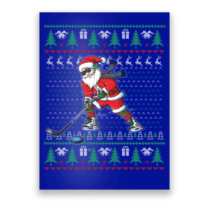 Funny Santa Ice Hockey Player Ugly Sweater Christmas Hockey Gift Poster