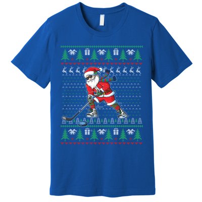 Funny Santa Ice Hockey Player Ugly Sweater Christmas Hockey Gift Premium T-Shirt
