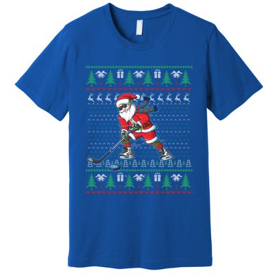 Funny Santa Ice Hockey Player Ugly Sweater Christmas Hockey Gift Premium T-Shirt