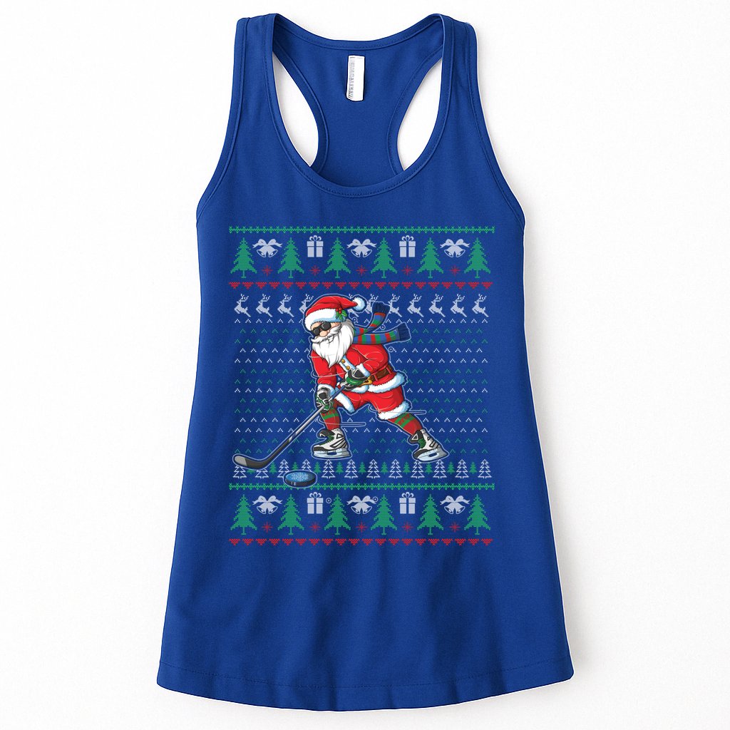 Funny Santa Ice Hockey Player Ugly Sweater Christmas Hockey Gift Womens Tank Top