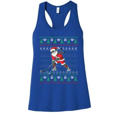 Funny Santa Ice Hockey Player Ugly Sweater Christmas Hockey Gift Women's Racerback Tank