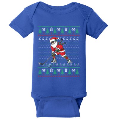 Funny Santa Ice Hockey Player Ugly Sweater Christmas Hockey Gift Baby Bodysuit