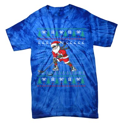 Funny Santa Ice Hockey Player Ugly Sweater Christmas Hockey Gift Tie-Dye T-Shirt