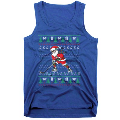 Funny Santa Ice Hockey Player Ugly Sweater Christmas Hockey Gift Tank Top