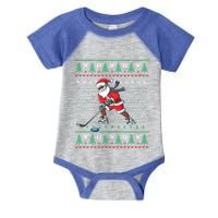 Funny Santa Ice Hockey Player Ugly Sweater Christmas Hockey Gift Infant Baby Jersey Bodysuit