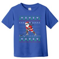 Funny Santa Ice Hockey Player Ugly Sweater Christmas Hockey Gift Toddler T-Shirt