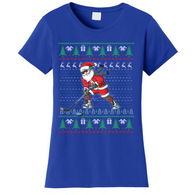 Funny Santa Ice Hockey Player Ugly Sweater Christmas Hockey Gift Women's T-Shirt