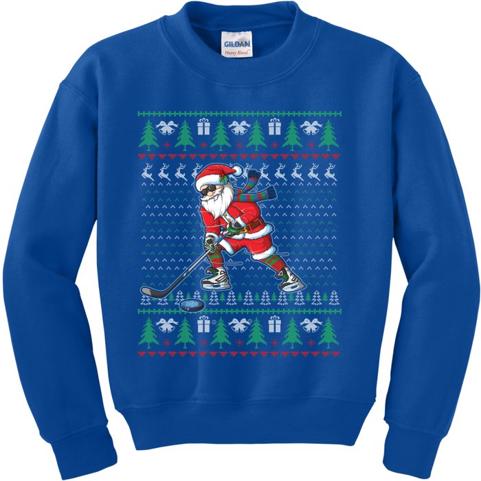 Funny Santa Ice Hockey Player Ugly Sweater Christmas Hockey Gift Kids Sweatshirt