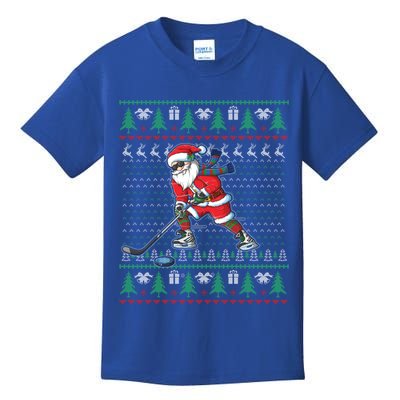 Funny Santa Ice Hockey Player Ugly Sweater Christmas Hockey Gift Kids T-Shirt