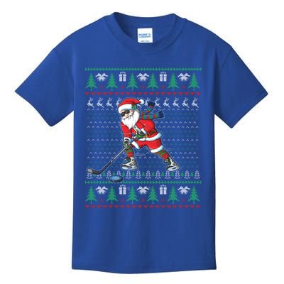 Funny Santa Ice Hockey Player Ugly Sweater Christmas Hockey Gift Kids T-Shirt