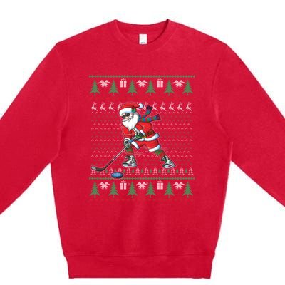 Funny Santa Ice Hockey Player Ugly Sweater Christmas Hockey Gift Premium Crewneck Sweatshirt