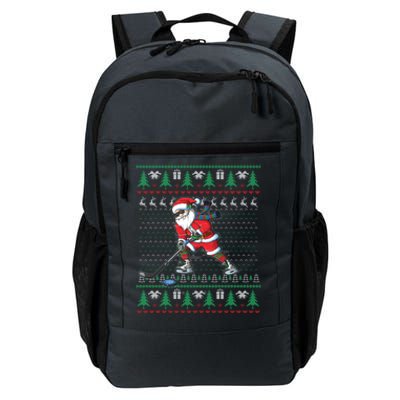 Funny Santa Ice Hockey Player Ugly Sweater Christmas Hockey Gift Daily Commute Backpack