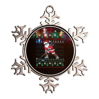 Funny Santa Ice Hockey Player Ugly Sweater Christmas Hockey Gift Metallic Star Ornament